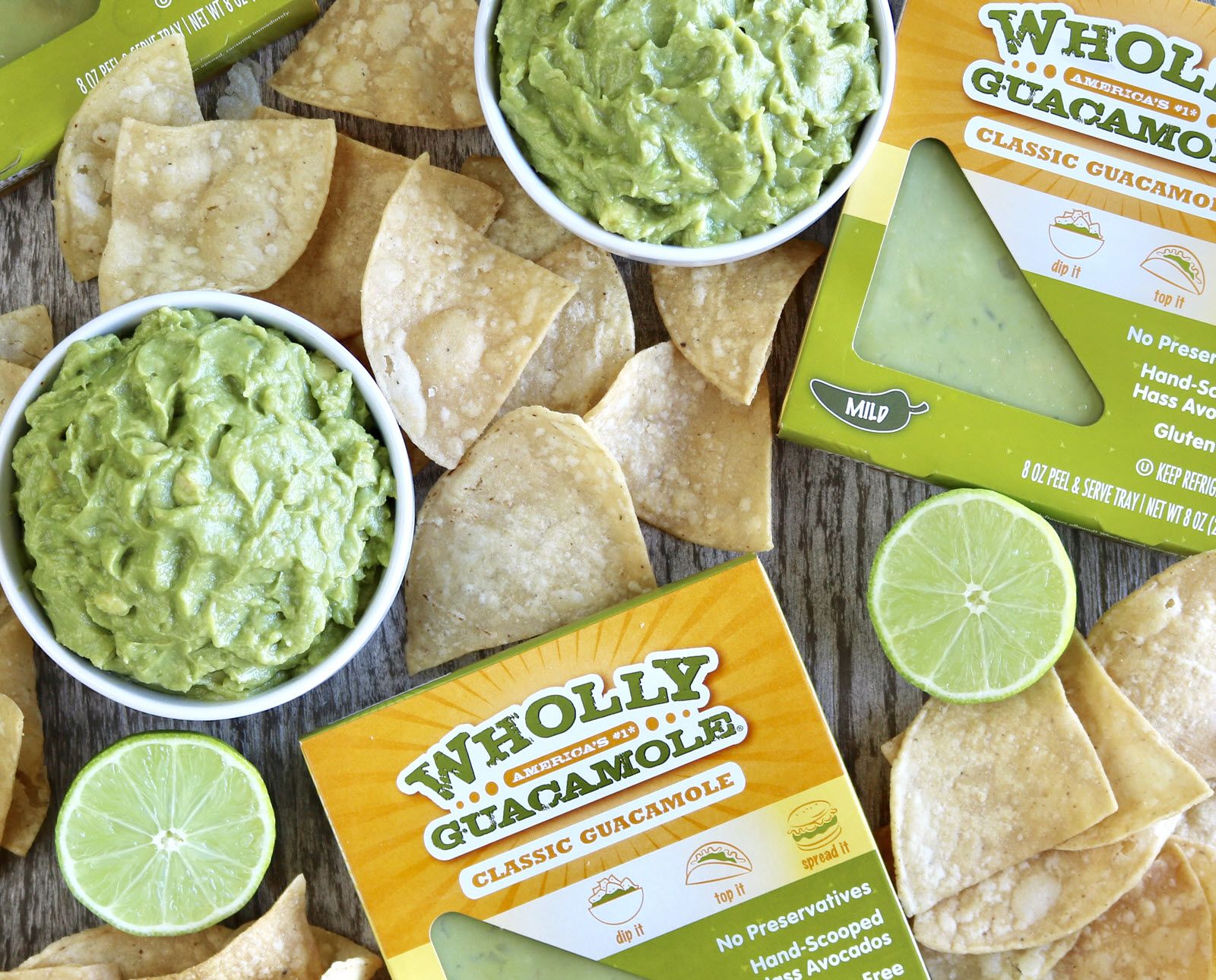 Megamex foods chips and wholly guacamole classic guac.