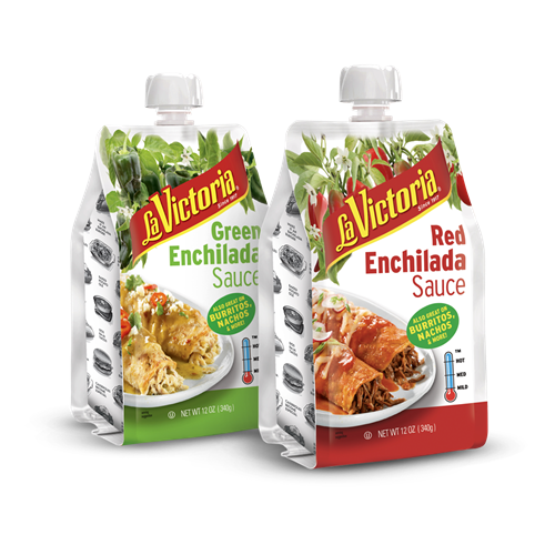 La Victoria green and red enchilada sauces.