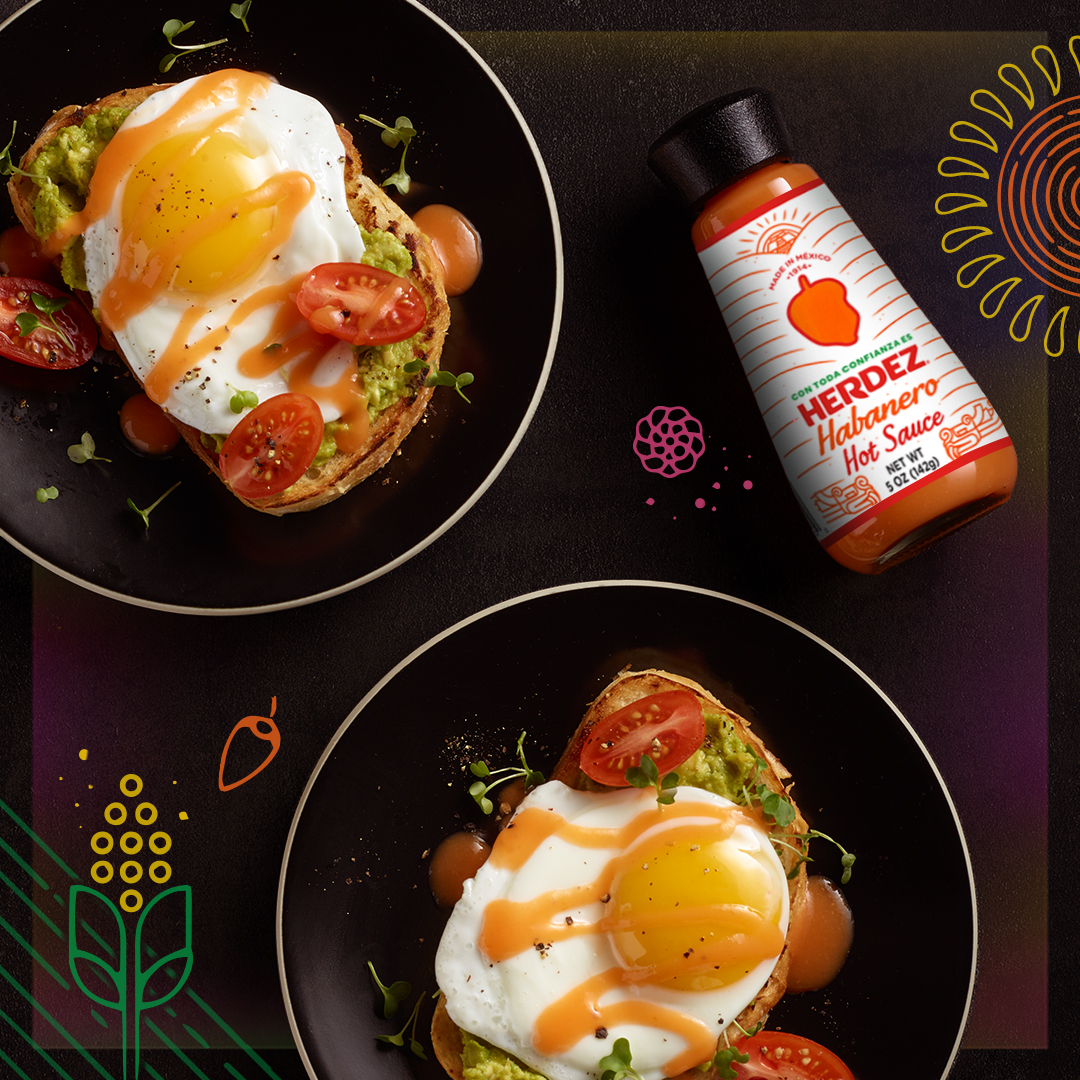 Herdez habanero hot sauce with plated avocado toast.