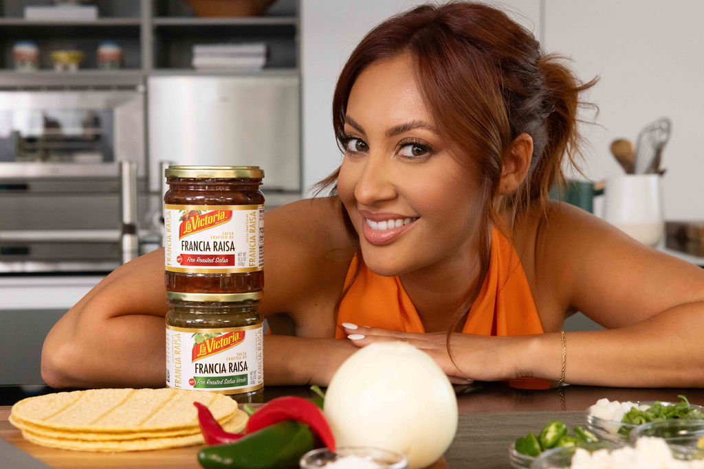 Francia Raisa with her La Victoria salsas.